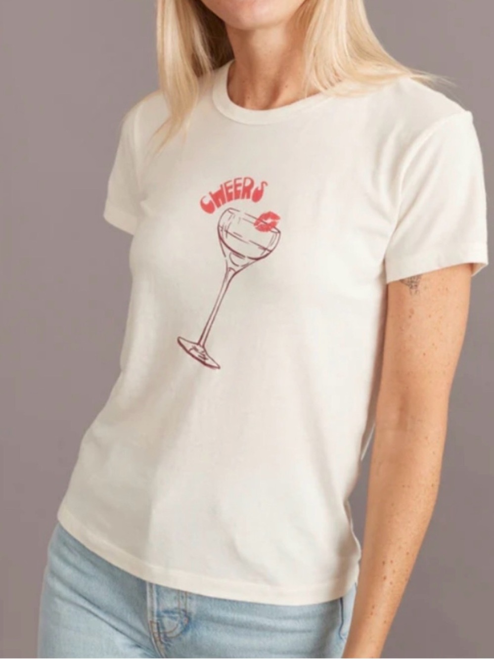 Marine Layer Women's Medium Cheers Retro Short Sleeve T Shirt Off White Red M